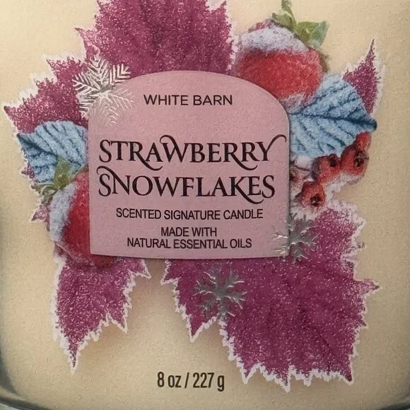 BBW Strawberry Snowflakes White Barn Bath & Body Works Single Wick Candle - Picture 3 of 10